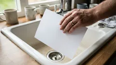 Als ik van huis ga, zet ik een glas en papier in de gootsteen — een eenvoudige maar slimme gewoonte.